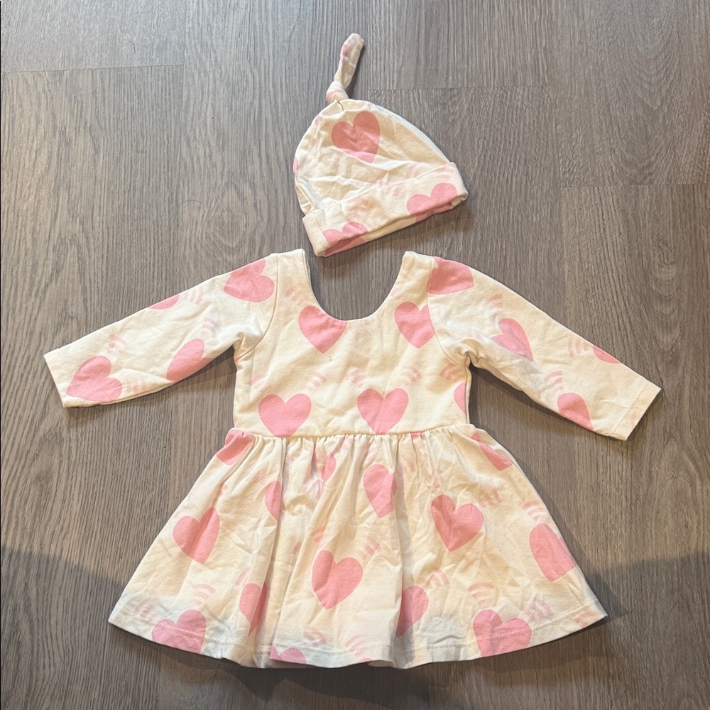 Monica + Andy Pink Heart Baby Dress with Hat